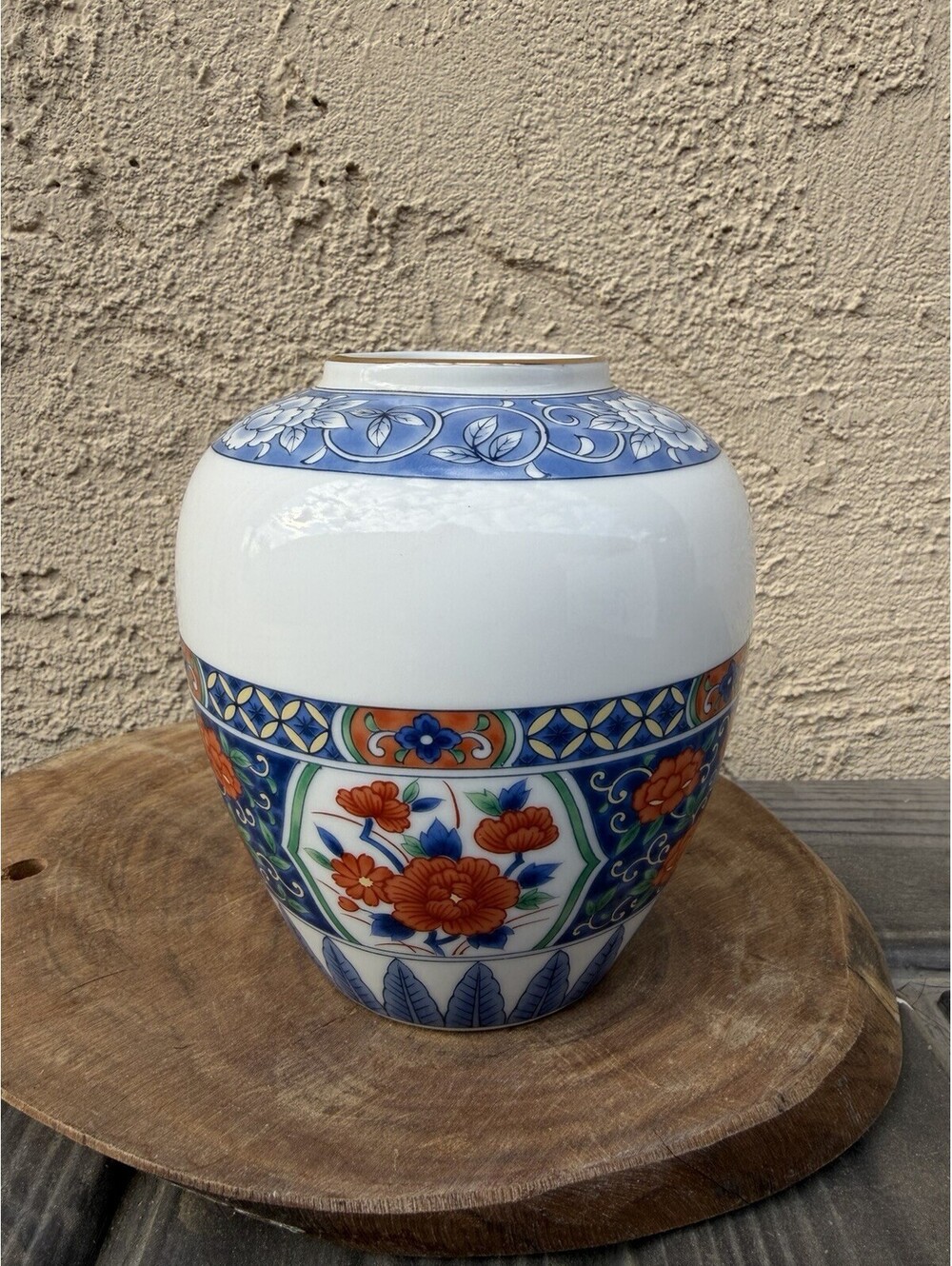 Vintage Tiffany & Co Porcelain Ginger Jar Floral Blue Orange Japan 5.5 Inch